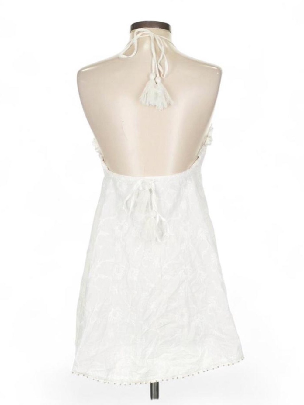 Zara White Embroidered Halter Mini Dress Double Lined Tassel Tie XS - Picture 4 of 10